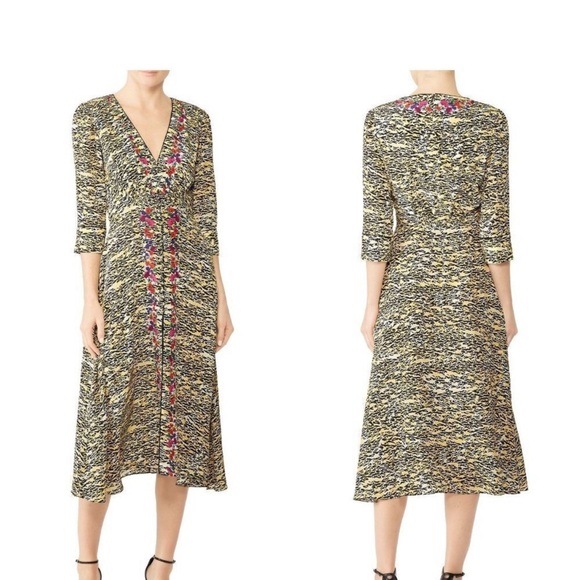 SALONI Tiger Print Silk Midi Dress - Picture 1 of 8